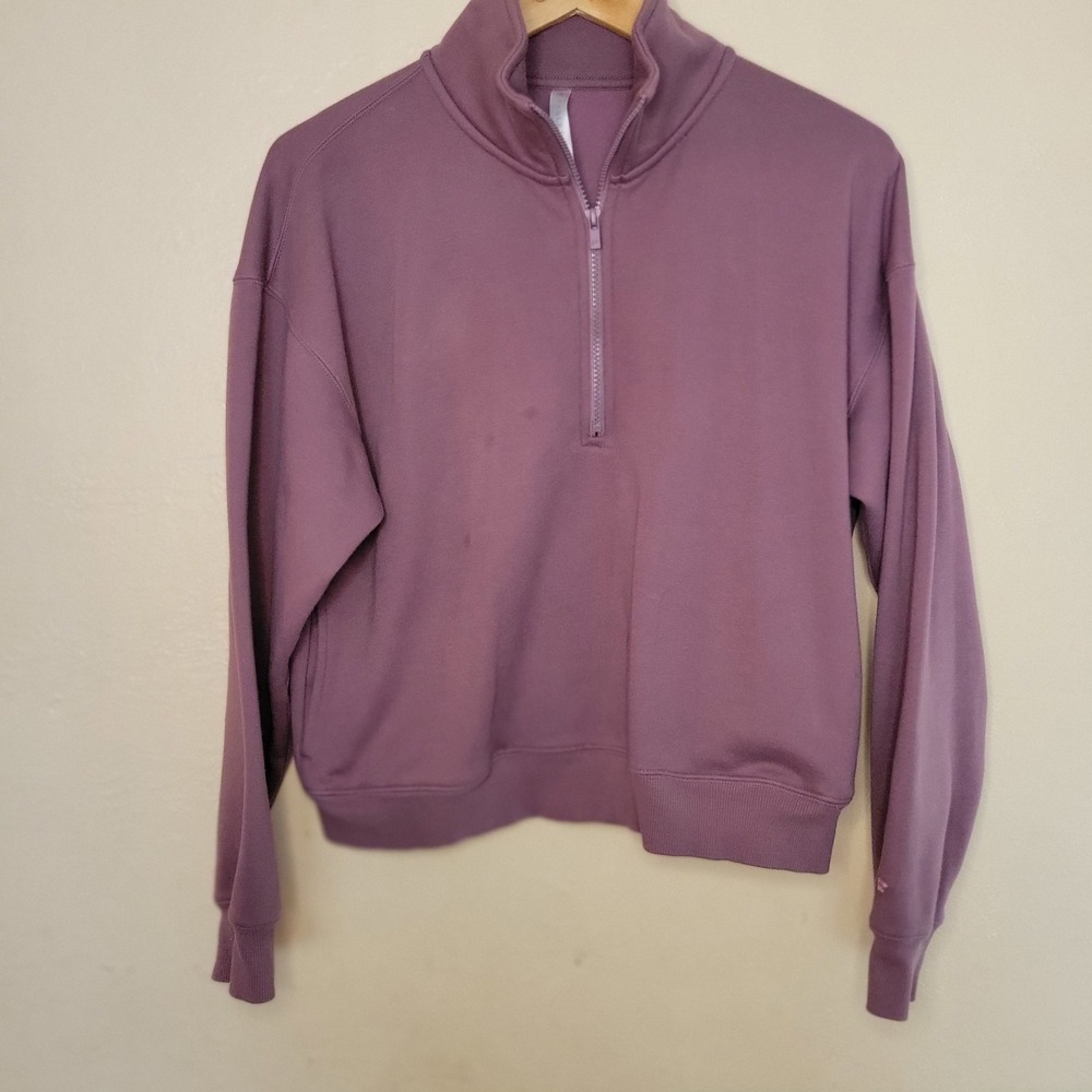 Fabletics 1/4 Zip Crop Sweater Womens Size L Purple Activewear Pockets